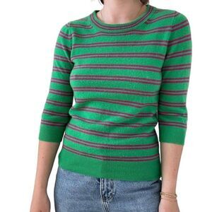 J. Crew Womens Green Pink Striped Preppy Italian 100% Cashmere Sweater Sz S